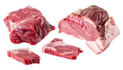 Obraz premium Fresh beef brisket pieces falling on transparent background