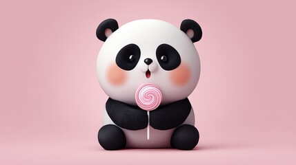 Naklejka premium Cute Panda Bear Holding Candy - Adorable Wildlife Stock Photo