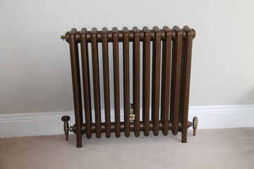 A Vintage Style Water Heater Brown Metal Radiator.