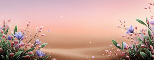 A tranquil floral scene featuring delicate flowers against a soft gradient background. Ideal for conveying peace, beauty, and natural elegance in various designs.