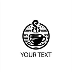 Hot Coffee Cup Logo Vector in Black with Steam — Isolated on White Background