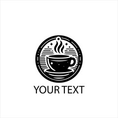 Hot Coffee Cup Logo Vector in Black with Steam — Isolated on White Background