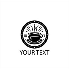 Hot Coffee Cup Logo Vector in Black with Steam — Isolated on White Background