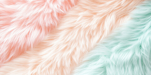 Obraz premium Soft pastel faux fur texture in shades of pink, peach, and mint green creating a vibrant and fluffy pattern