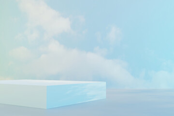 3d sky. Podium display. Abstract scene for products mockup. 3D rendering.