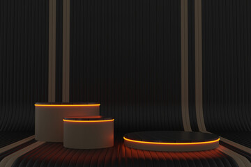 Display podium, geometric abstract pastel blue, stair step, 3D rendering.