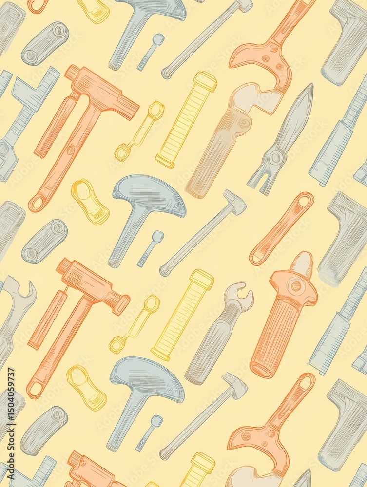 Poster icons of various tools layered over a soft, construction-themed background suitable for design and d