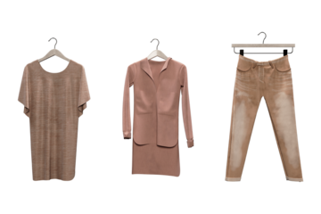 Tan tshirt blazer and jeans.