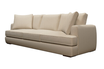 Beige sofa with three cushions.
