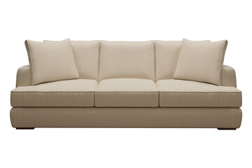 Beige sofa with three cushions.