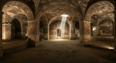 Fototapeta premium Ancient Room with Paintings and Light Beam