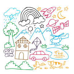 Obraz premium Vector illustration of Doodle cute for kid, Hand drawn set of cute doodles for decoration on white background.