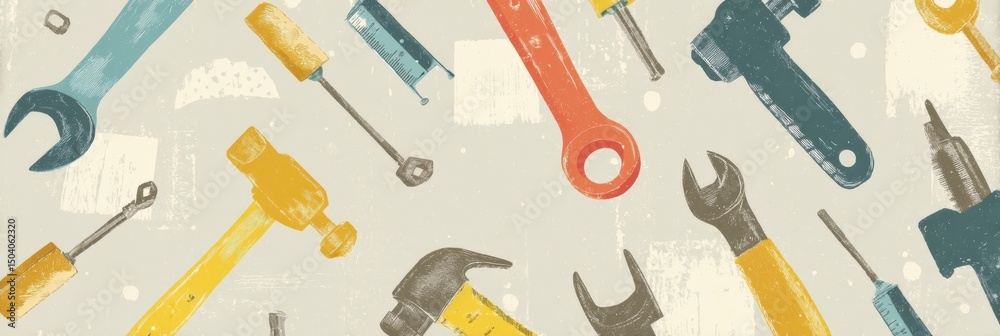 Poster icons of tools create a dynamic construction-themed backdrop perfect for design projects and educati