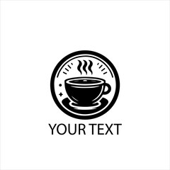 Hot Coffee Cup Logo Vector in Black with Steam — Isolated on White Background
