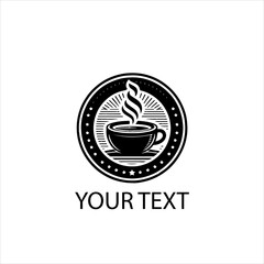 Hot Coffee Cup Logo Vector in Black with Steam — Isolated on White Background