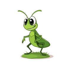 Cute Grasshopper Logo, a Cheerful and Whimsical Green Grasshopper Cartoon Character Standing Upright