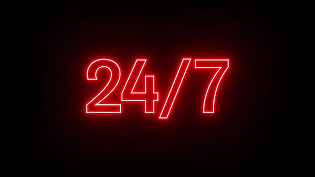 24 Hours a Day, 7 Days a Week Flickering Text Animation on Black Background