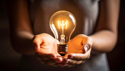 Bright Idea: Hands Holding Glowing Light Bulb