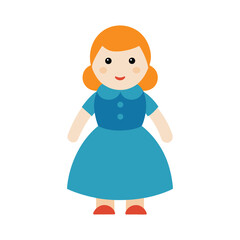 Cute cartoon woman with orange hair and blue dress smiling cheerfully
