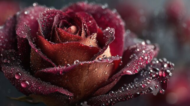 Dark Red Rose with Dew Drops: A Macro Photography Masterpiece