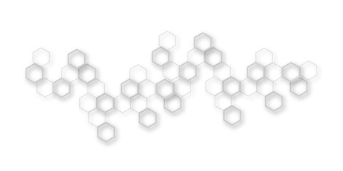 Minimalist High-Tech Concept Featuring a Seamless White and Grey Hexagon Grid Pattern, Perfect for Backgrounds, Web Design, and Innovative Digital Illustrations