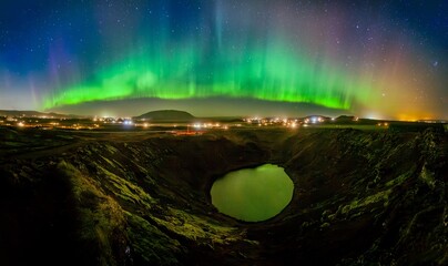 Kerid Crater with Northern Lights, Iceland – Breathtaking Aurora View © Luca