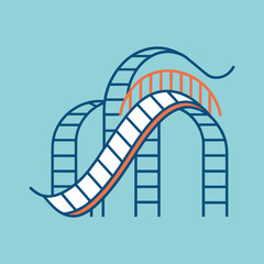Fun roller coaster ride minimalist vector illustration on light blue background