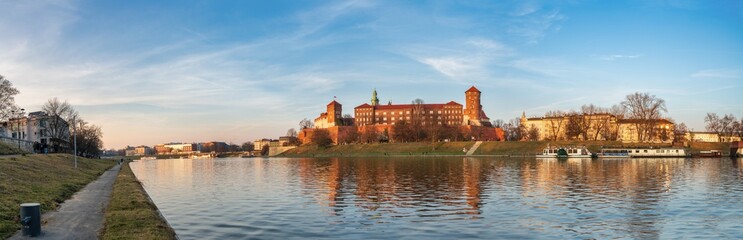 Wawel castle famous landmark in Krakow Poland. Picturesque landscape on coast river Wisla