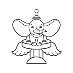 Cartoon elephant character line art on a circus ride vector illustration