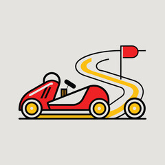Obraz premium Minimalist illustration of a red go kart with yellow racing stripe