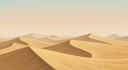 Minimalist Anime Art, Serene Desert Scene with Endless Sand Dunes