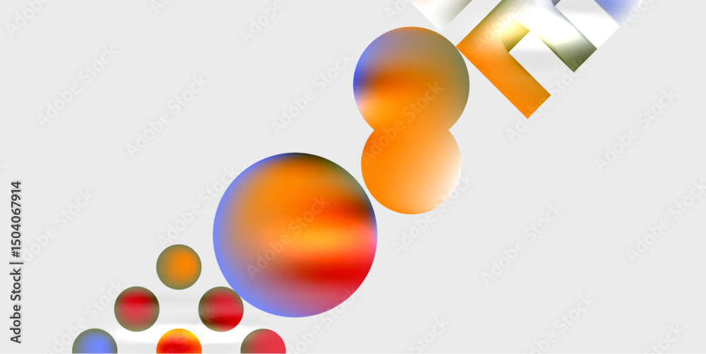 Poster abstract design features colorful spheres, gradients, text open. composition suggests movement, ener