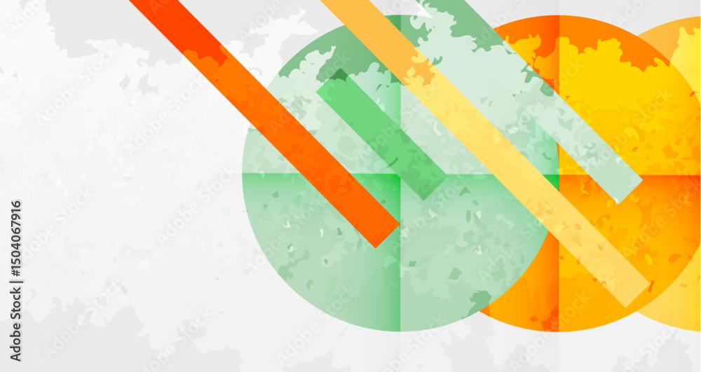 Poster Abstract geometric design. Overlapping circles, rectangles create textured background. Warm colors dominate composition. Minimalist style.