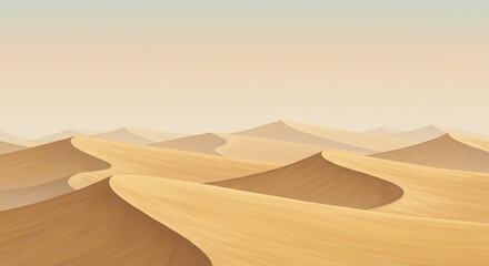 Golden Anime Desert Background, Wavy Sand Hills Under a Pale Sky