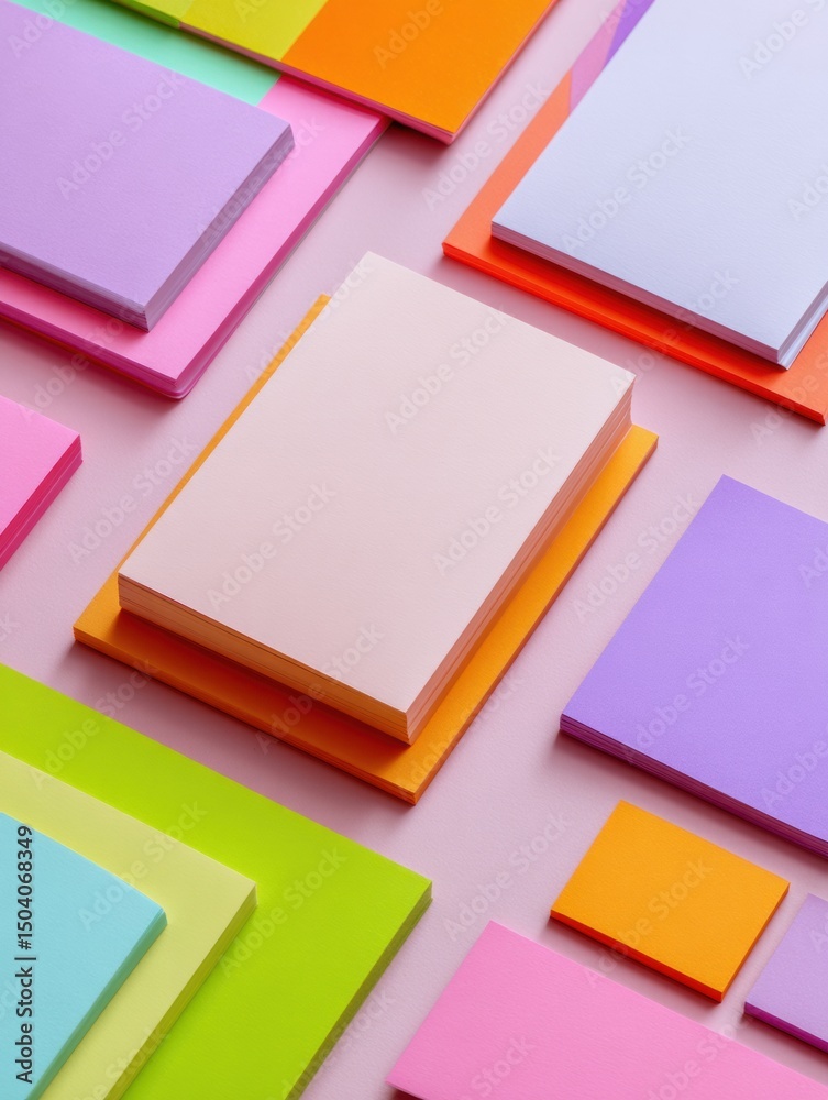 Poster colorful sticker shop packaging display with cheerful sheets for creative projects and organizing su