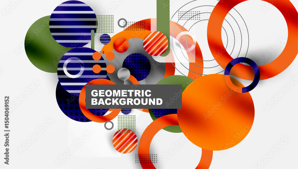Poster abstract geometric shapes overlap, creating dynamic composition. vivid colors, gradients, lines defi