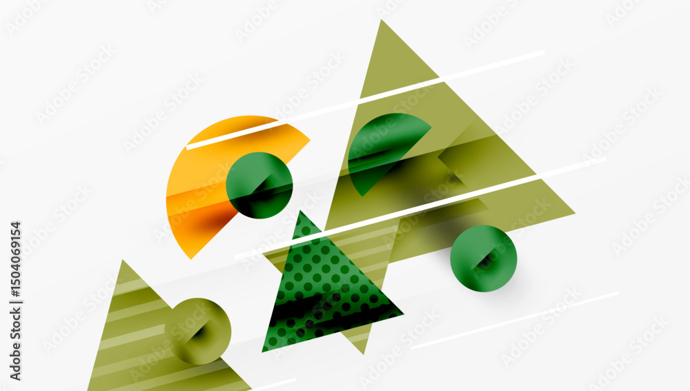 Aufkleber abstract geometric shapes overlap. green, orange hues dominate composition. lines intersect creating
