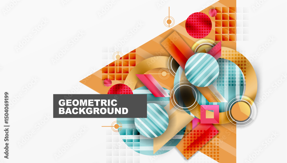 Aufkleber abstract geometric background. circles, squares, triangles overlap creating modern design. orange, b