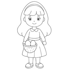 Obraz premium Young girl with long hair happily carries a polkadotted basket holding eggs