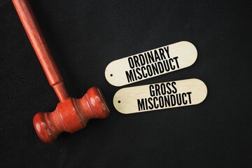 Judge's gavel and stick with the words ordinary misconduct and gross misconduct. In the context of...