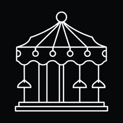 Minimalist white outline illustration of a classic carnival carousel on black background