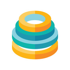 Isometric illustration of a multilayered cylinder structure with light and dark blue and yellow tones