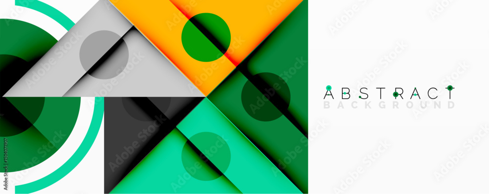 Poster Modern geometric design. Overlapping shapes create dynamic visual effect. Bright colors, clean lines, abstract composition.