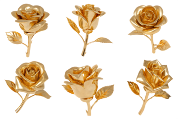 golden rose,rose made of gold isolated on white  background PNG