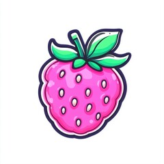 Colorful and Cute Cartoon Strawberry with Green Leaf and Pink Body Design