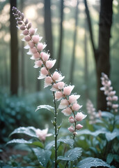 Beautiful white and pink flowers in the middle of forest