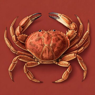 Cooked crabs (&ldquo;Necora puber&rdquo; or velvet swimmer) Scorpio in desert setting Vibrant Crab with Defensive seafood, crabs isolated on Red Background
