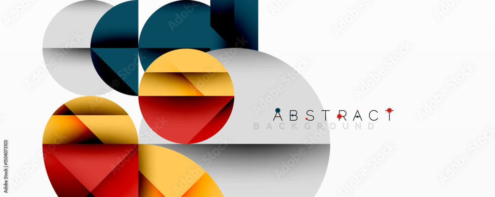 Poster Modern geometric design. Overlapping circles create colorful abstract composition. Minimalist style, clean lines, vibrant hues.