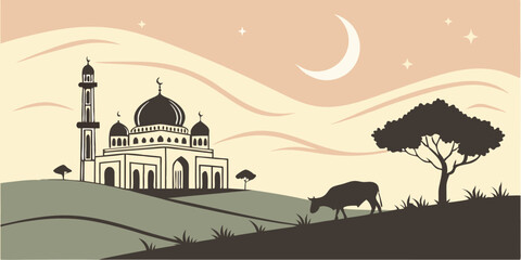 Designing Eid Al Adha Silhouette Vector Art with Islamic Geometric Patterns