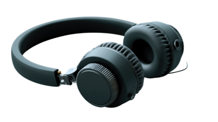 Sophisticated Audio Bliss: A pair of sleek, black headphones, exuding a minimalist aesthetic, sits gracefully, hinting at the immersive soundscape and sonic exploration that awaits.